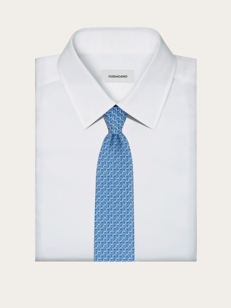 Ferragamo | Men's String Print Silk Tie - Light Blue