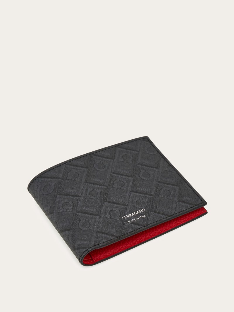 Ferragamo | Men's Monogram Wallet - Black/Grey/Flame Red