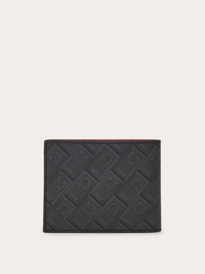 Ferragamo | Men's Monogram Wallet - Black/Grey/Flame Red