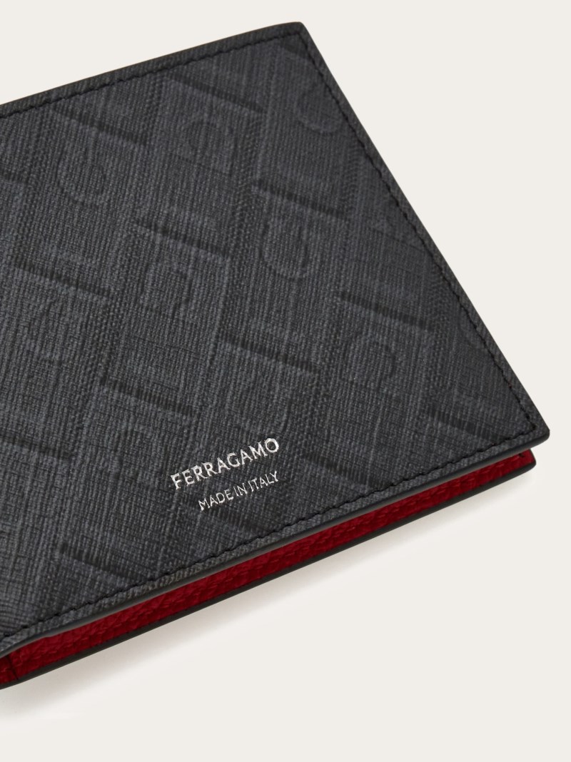Ferragamo | Men's Monogram Wallet - Black/Grey/Flame Red