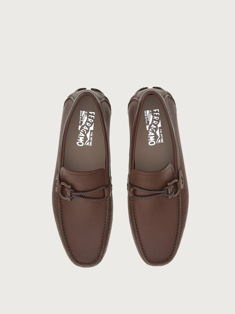 Ferragamo | Men's Driver With Gancini Ornament - Chocolate