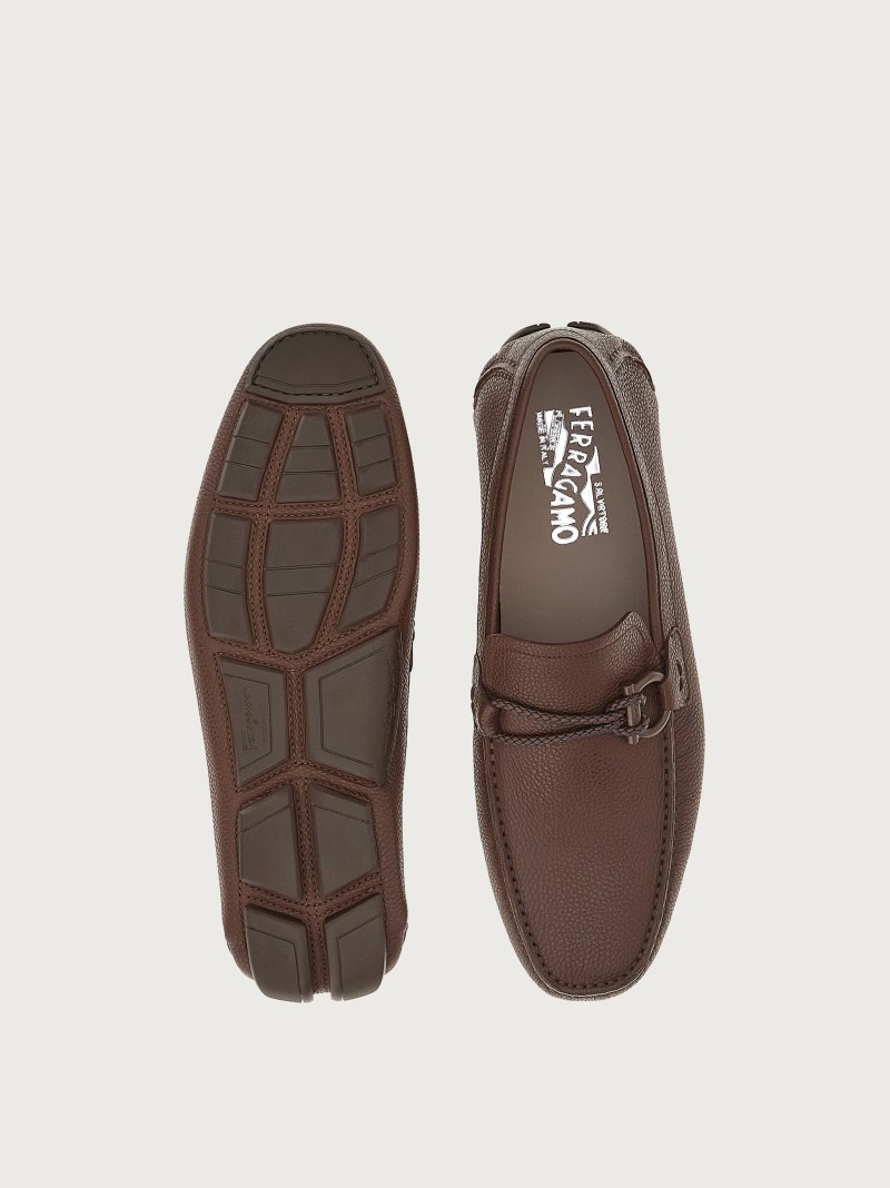 Ferragamo | Men's Driver With Gancini Ornament - Chocolate