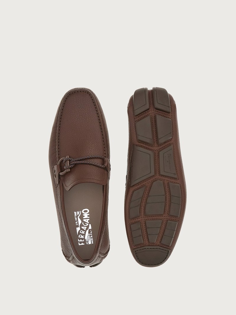 Ferragamo | Men's Driver With Gancini Ornament - Chocolate