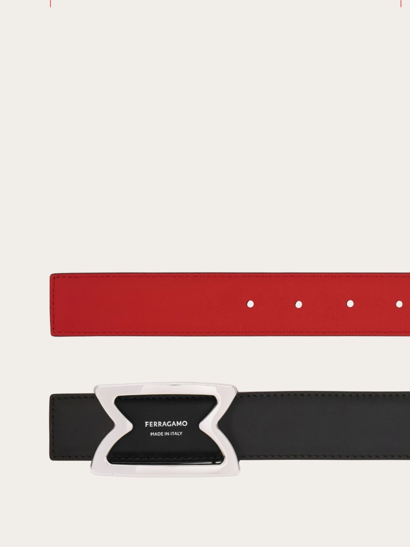 Ferragamo | Men's Reversible Belt - Black/Flame Red
