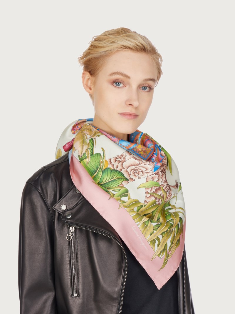 Ferragamo | Women's India Print Silk Scarf - Ivory/Pink/Light Blue