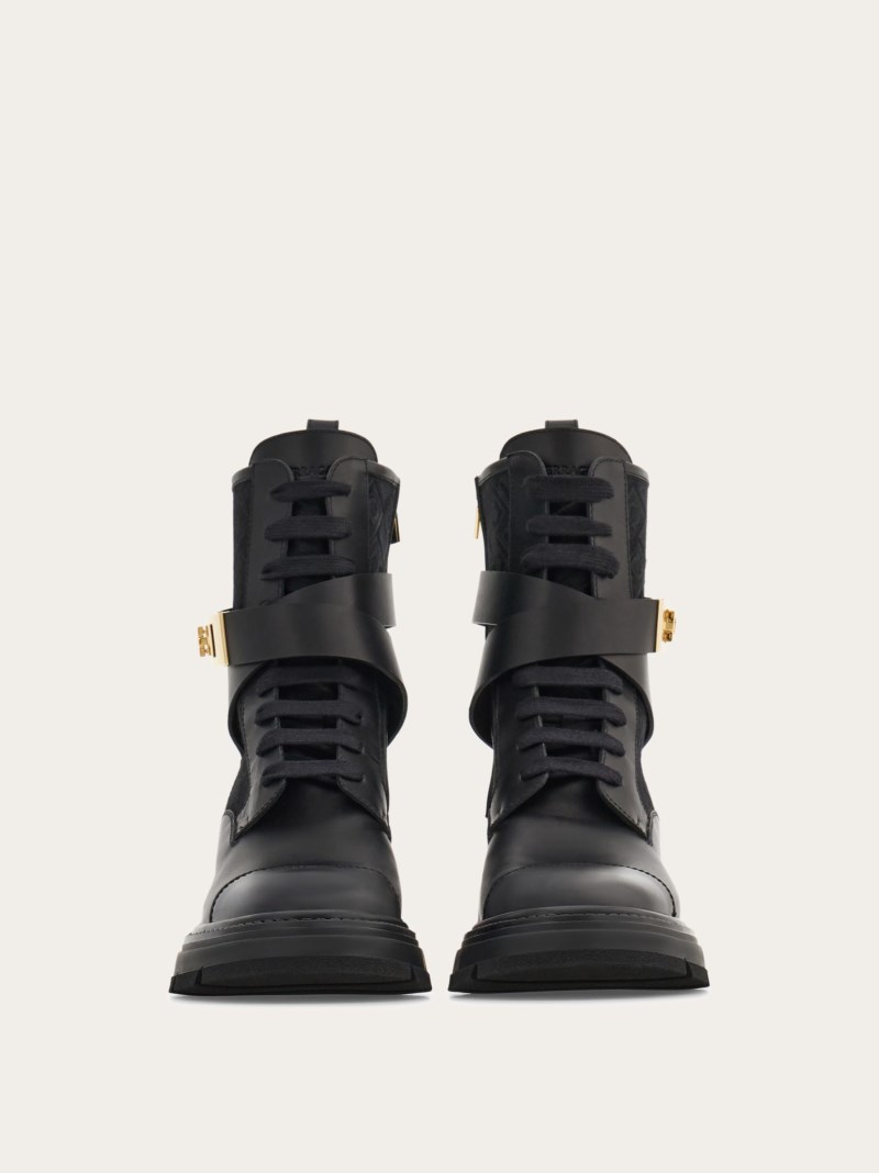 Ferragamo | Women's Monogram Combat Boot - Black
