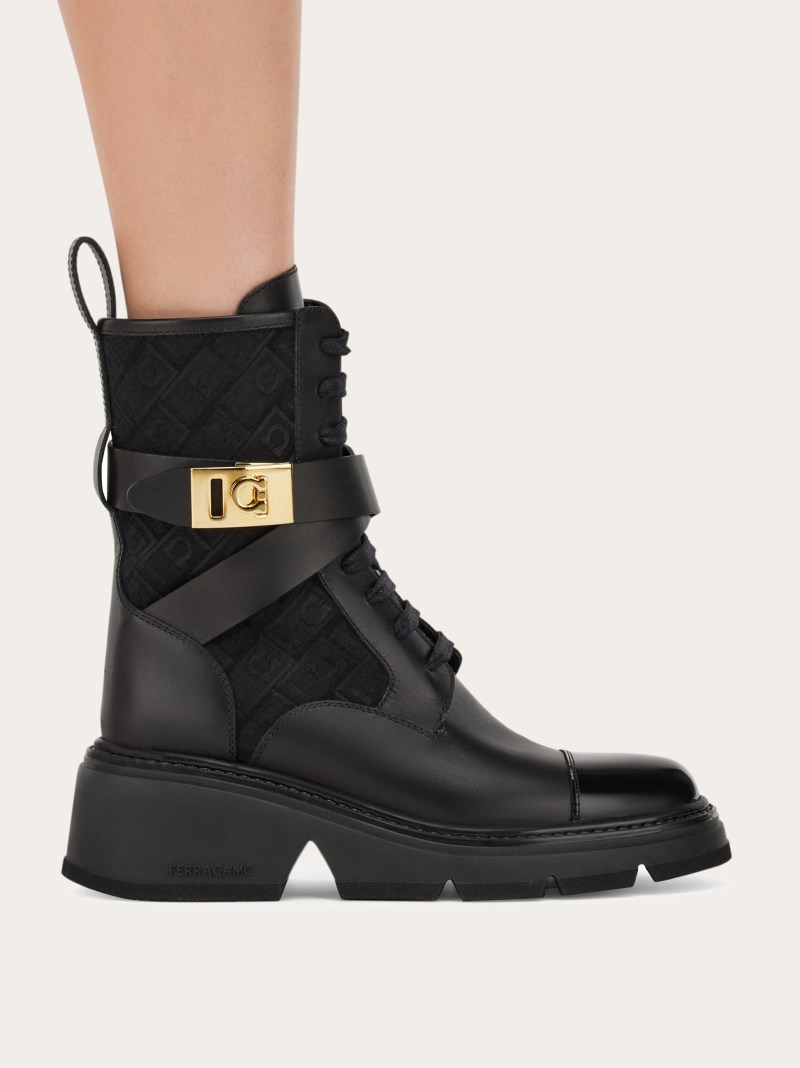 Ferragamo | Women's Monogram Combat Boot - Black