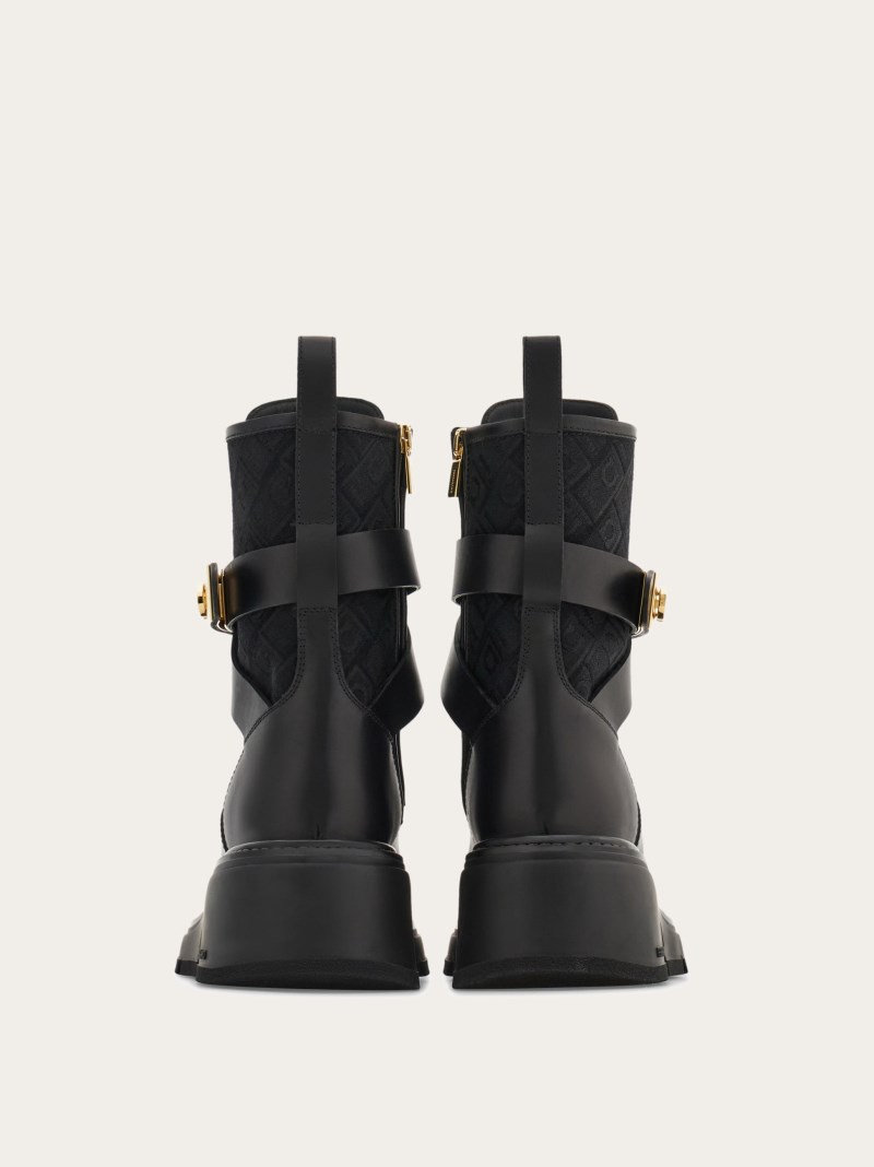 Ferragamo | Women's Monogram Combat Boot - Black