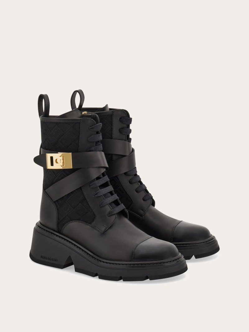 Ferragamo | Women's Monogram Combat Boot - Black