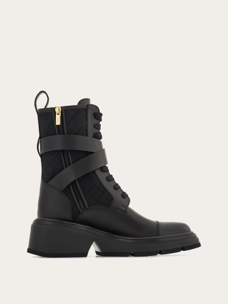 Ferragamo | Women's Monogram Combat Boot - Black