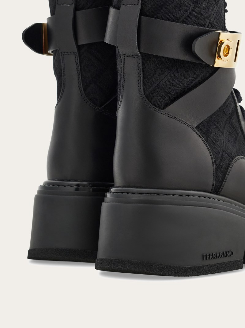 Ferragamo | Women's Monogram Combat Boot - Black