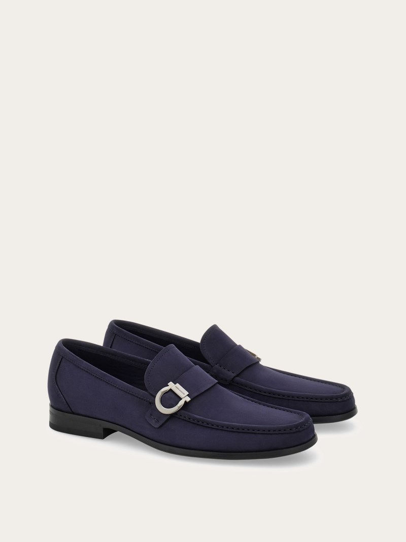 Ferragamo | Men's Moccasin With Gancini Ornament - Navy Blue