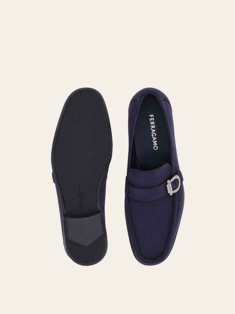 Ferragamo | Men's Moccasin With Gancini Ornament - Navy Blue