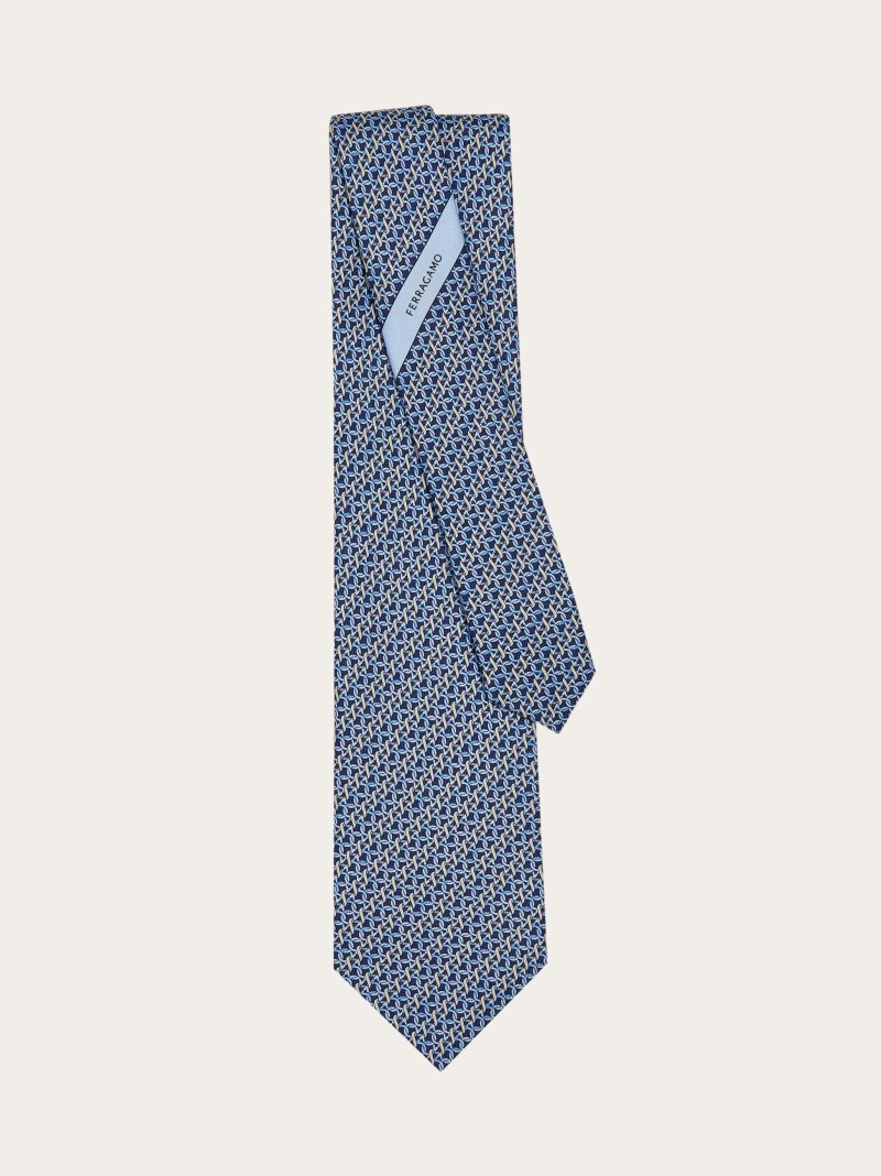 Ferragamo | Men's Gancini Print Silk Tie - Blue