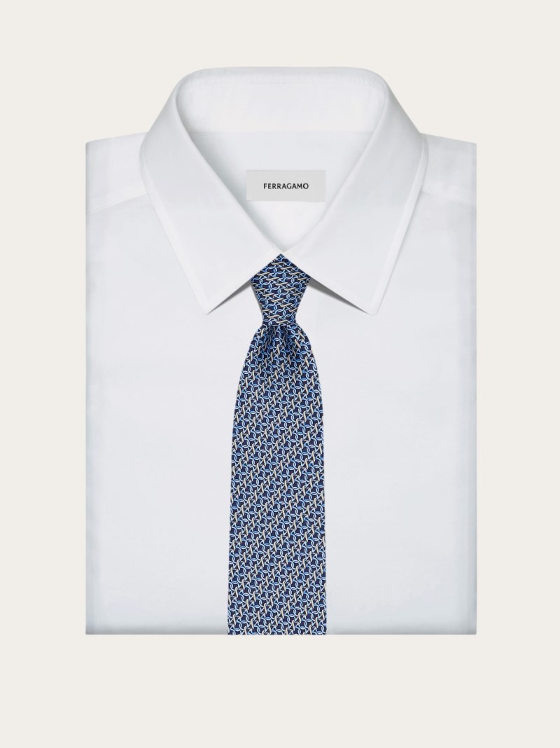 Ferragamo | Men's Gancini Print Silk Tie - Blue
