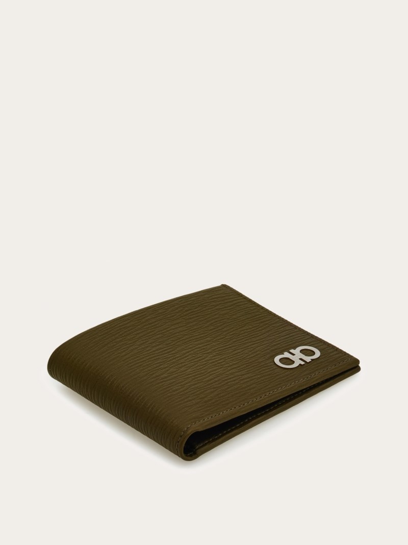 Ferragamo | Men's Gancini Wallet - Olive Green/Testa Di Moro/Coffee