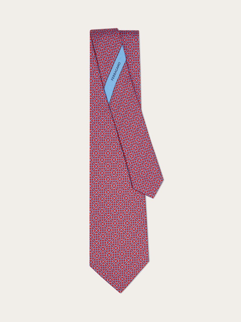 Ferragamo | Men's Square Gancini Print Silk Tie - Red