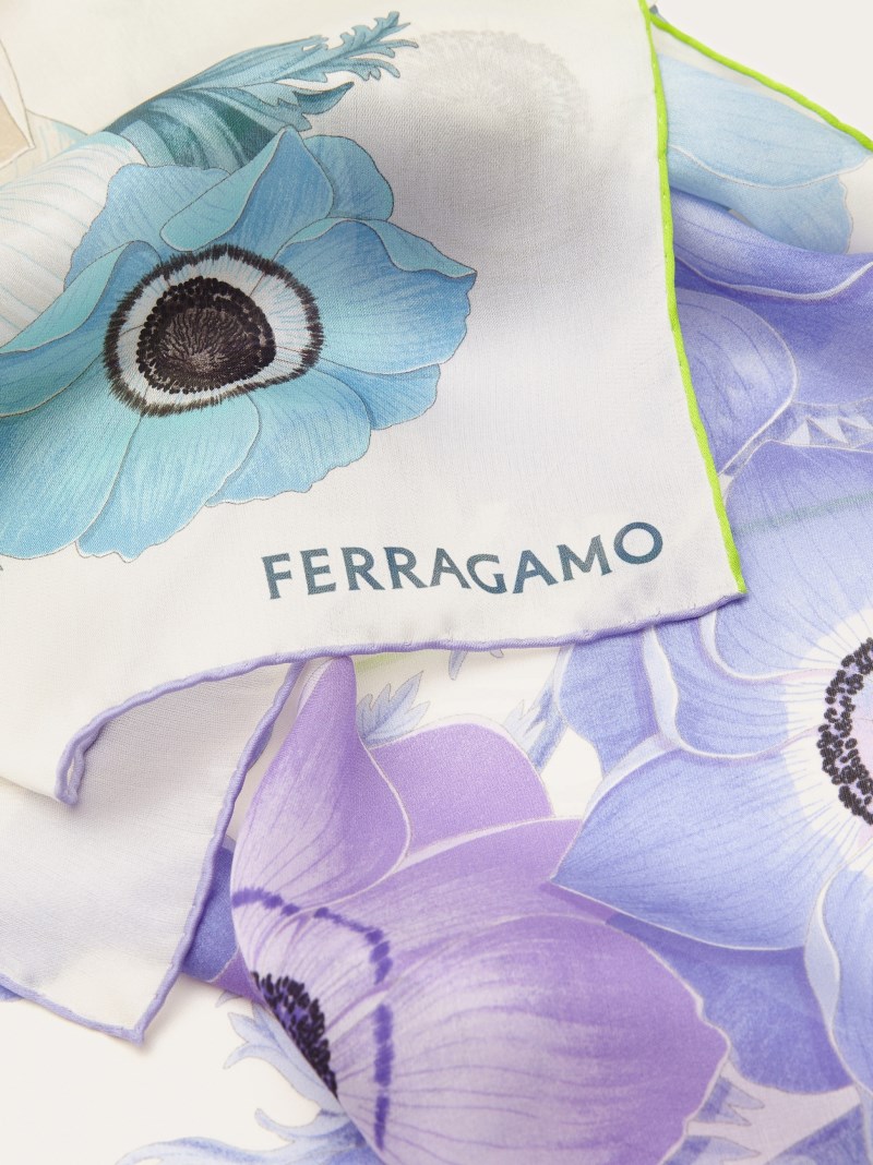 Ferragamo | Women's Anemone Print Silk Scarf - Lavender/Ivory/Light Blue