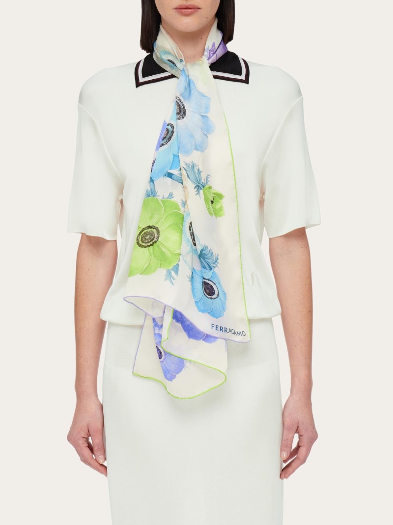 Ferragamo | Women's Anemone Print Silk Scarf - Lavender/Ivory/Light Blue