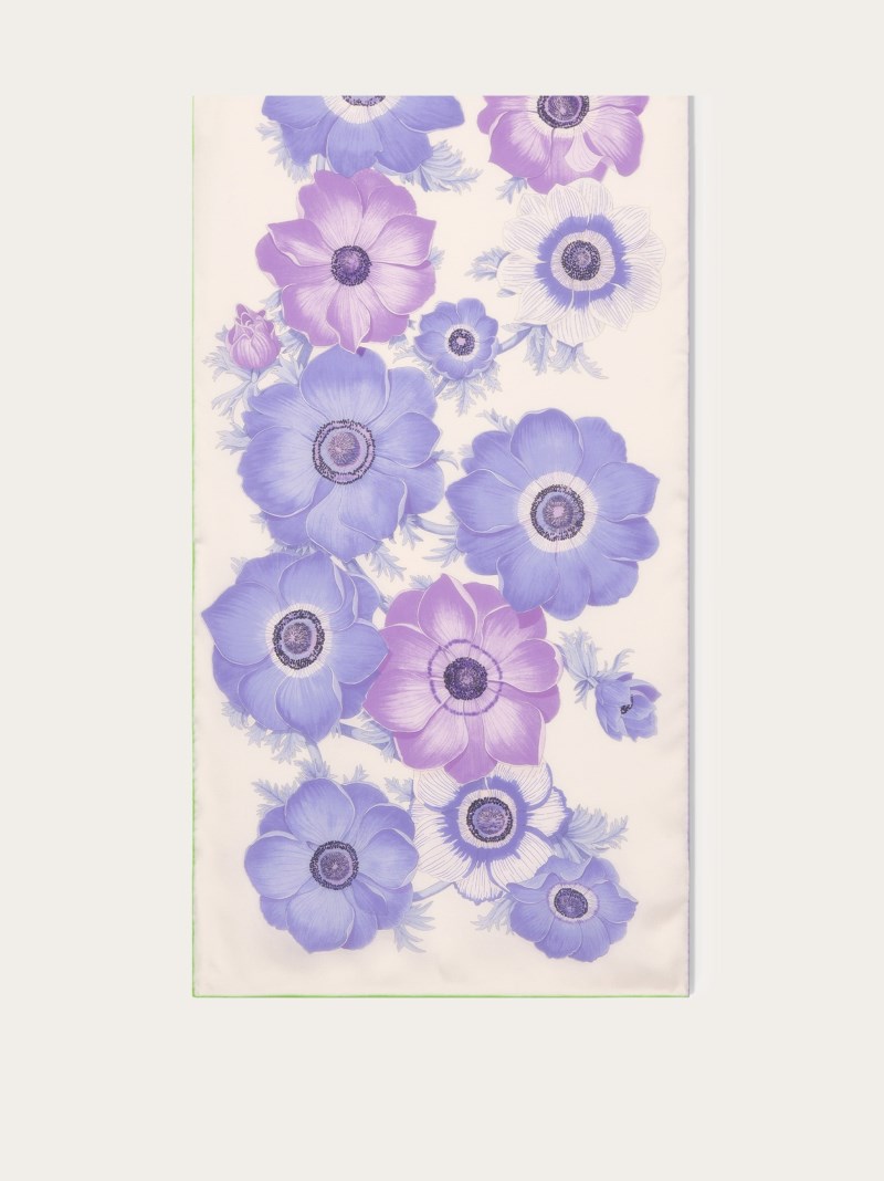 Ferragamo | Women's Anemone Print Silk Scarf - Lavender/Ivory/Light Blue