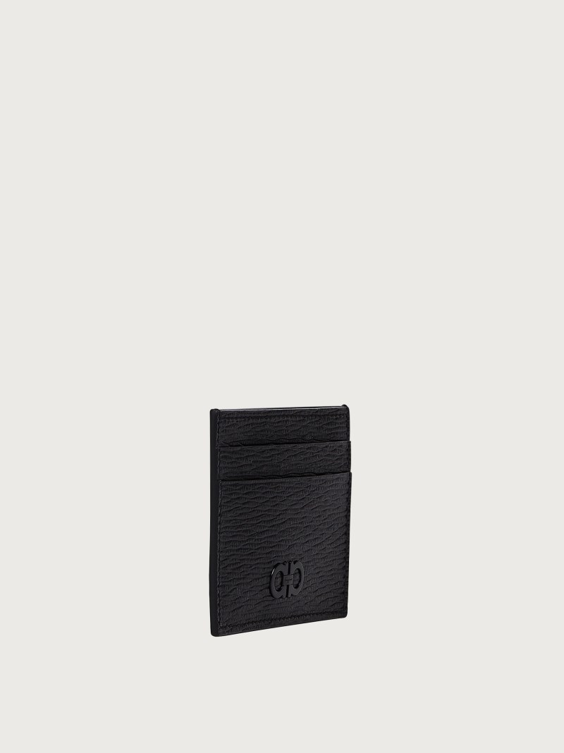 Ferragamo | Men's Gancini Credit Card Holder - Black/Ferragamo Red