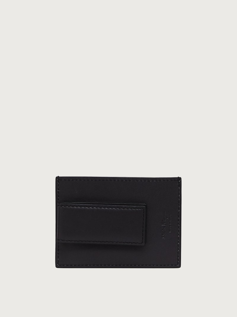 Ferragamo | Men's Gancini Credit Card Holder - Black/Ferragamo Red