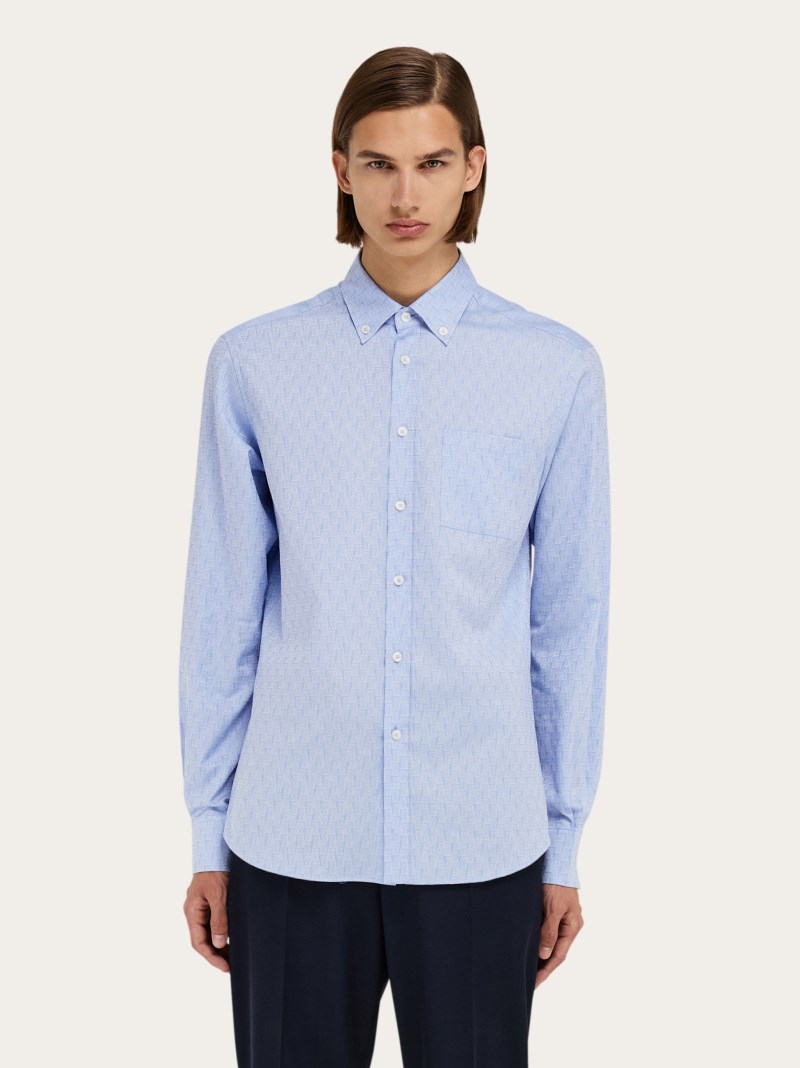 Ferragamo | Men's Monogram Shirt - Oxford Blue