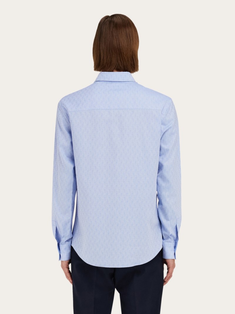 Ferragamo | Men's Monogram Shirt - Oxford Blue