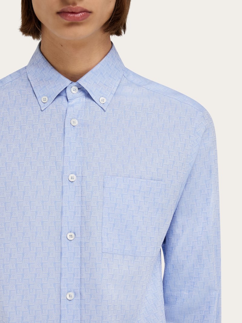 Ferragamo | Men's Monogram Shirt - Oxford Blue