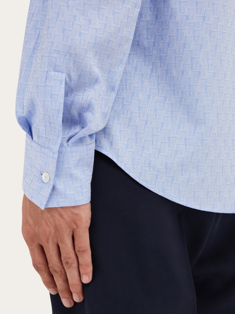 Ferragamo | Men's Monogram Shirt - Oxford Blue