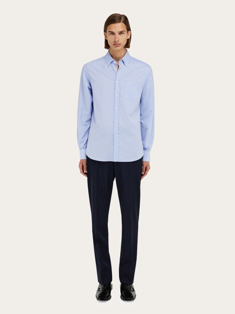 Ferragamo | Men's Monogram Shirt - Oxford Blue