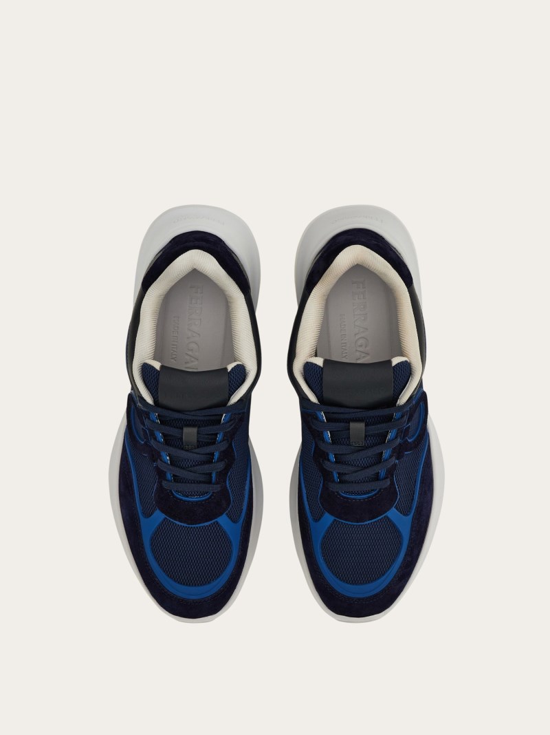 Ferragamo | Men's Low Top Sneaker With Gancini Ornament - Navy Blue