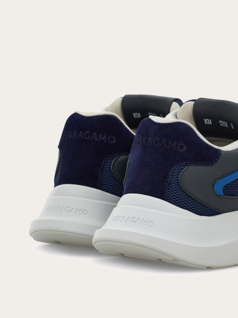 Ferragamo | Men's Low Top Sneaker With Gancini Ornament - Navy Blue