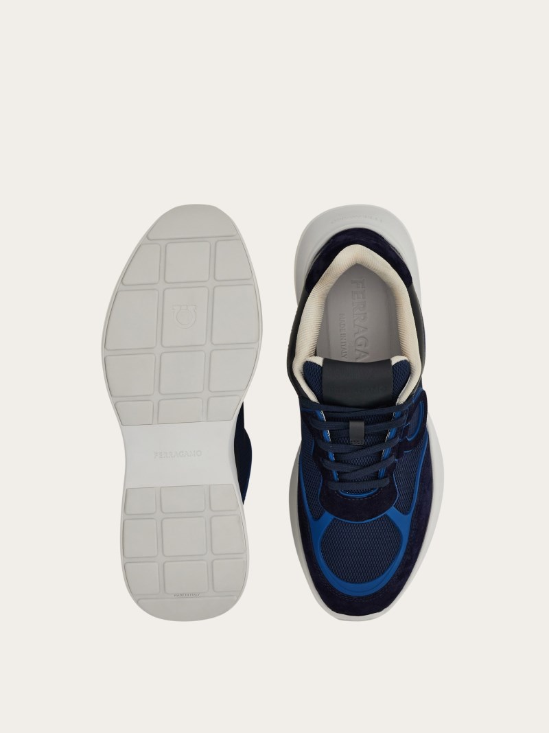 Ferragamo | Men's Low Top Sneaker With Gancini Ornament - Navy Blue