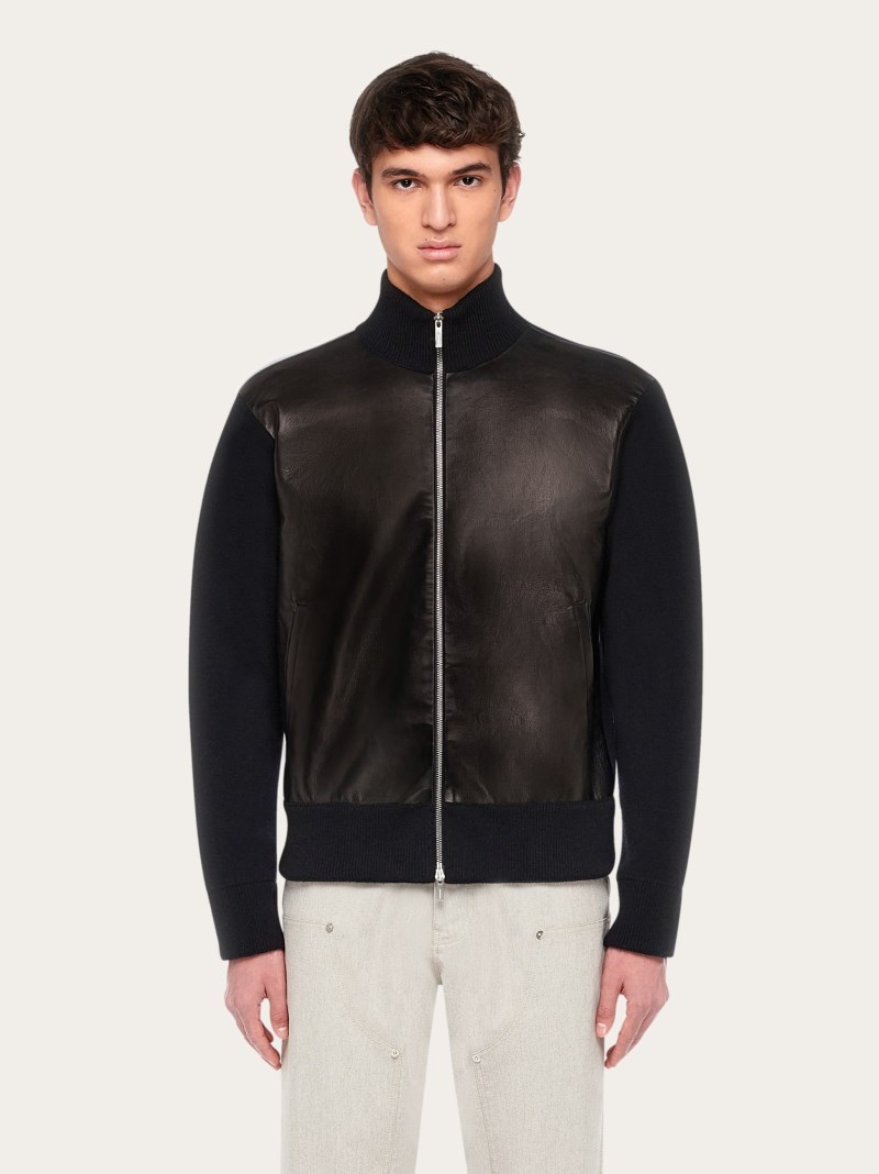 Ferragamo | Men's Blouson With Leather Inserts - Black