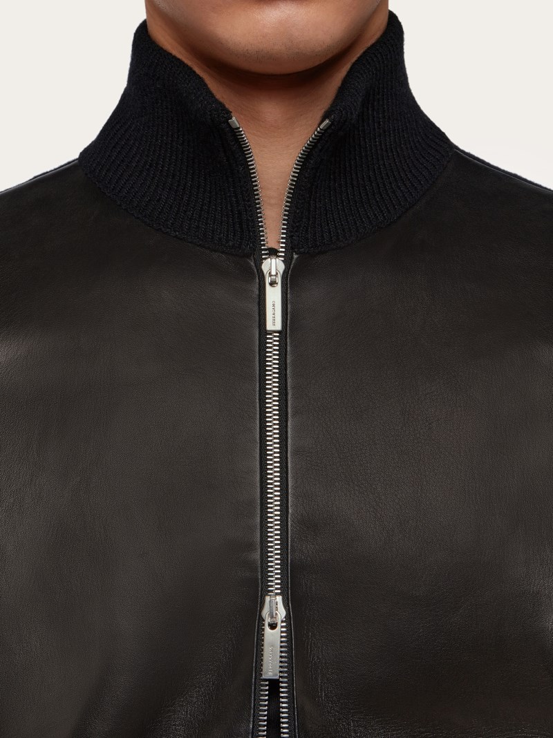 Ferragamo | Men's Blouson With Leather Inserts - Black