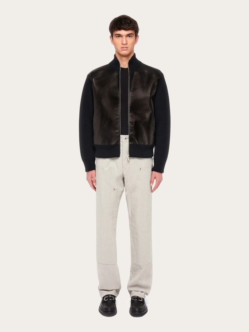 Ferragamo | Men's Blouson With Leather Inserts - Black