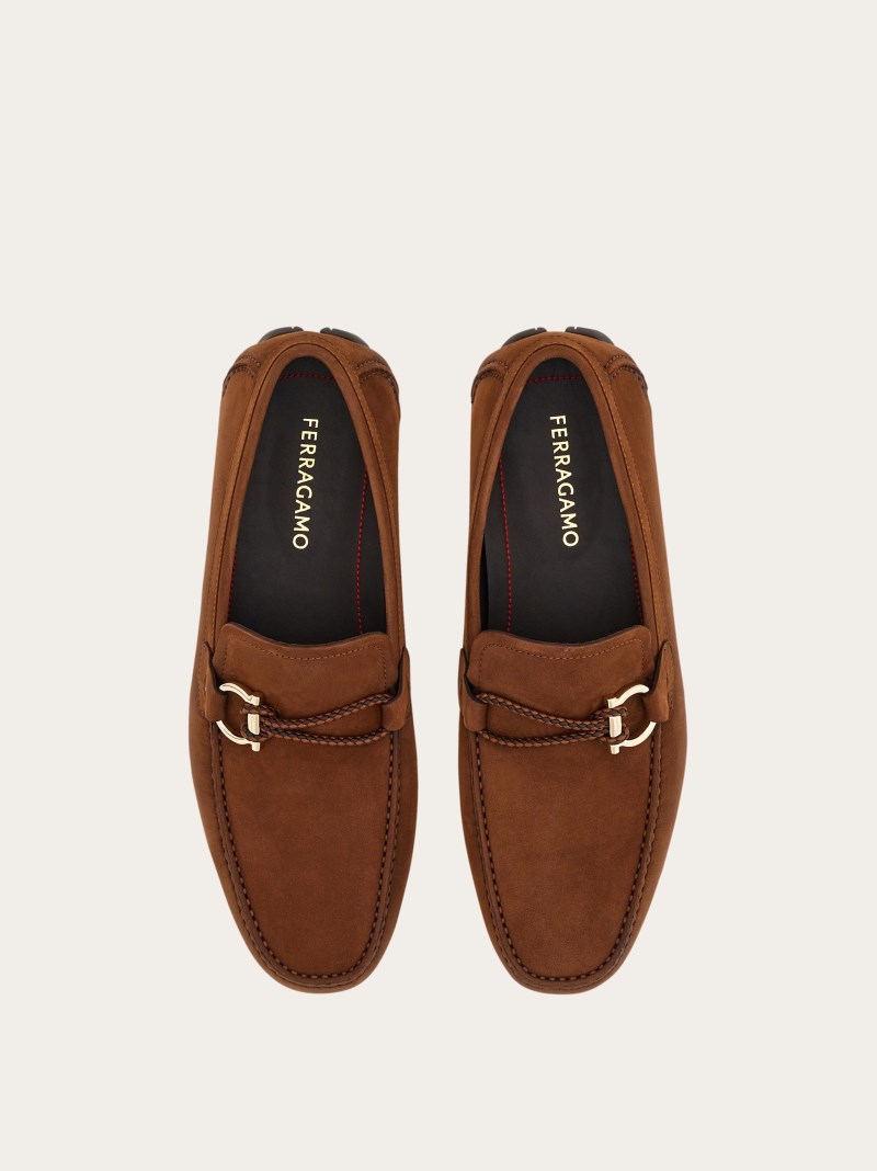 Ferragamo | Men's Driver With Gancini Ornament - Brown