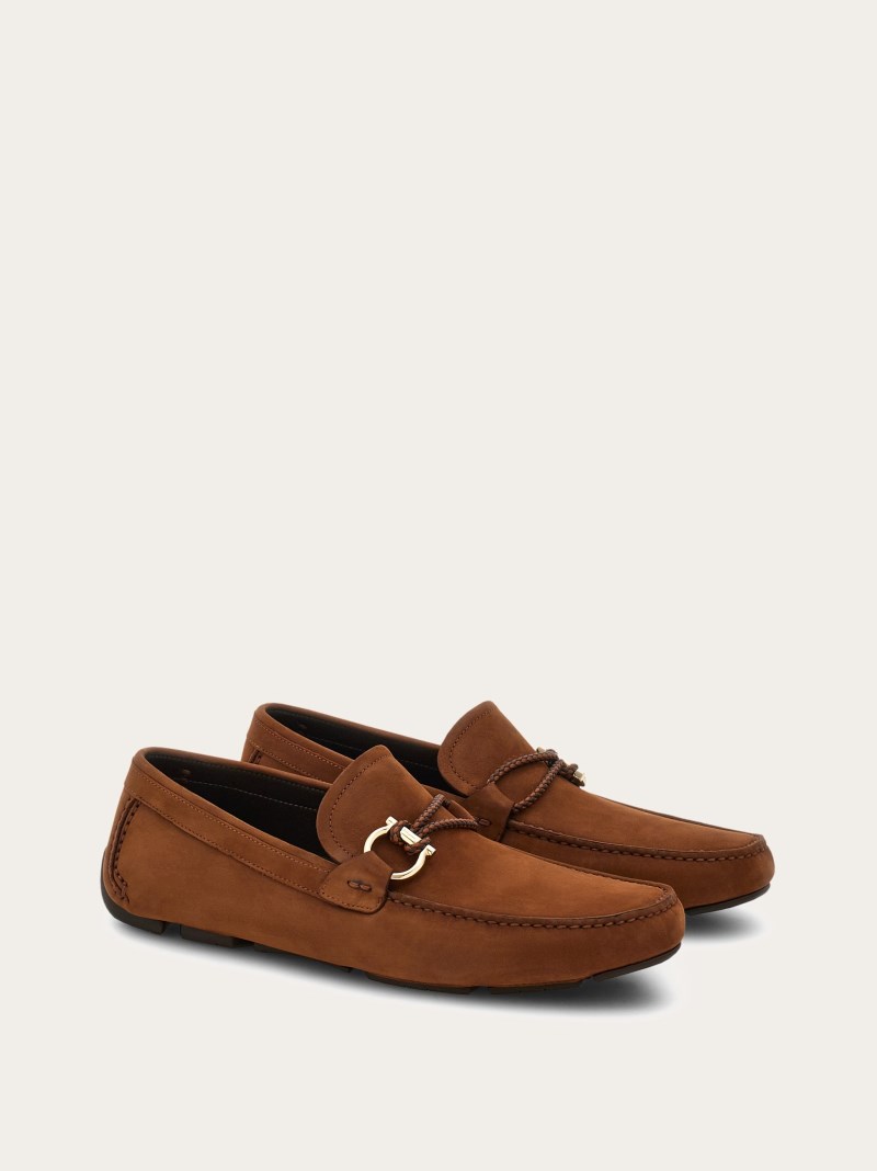 Ferragamo | Men's Driver With Gancini Ornament - Brown