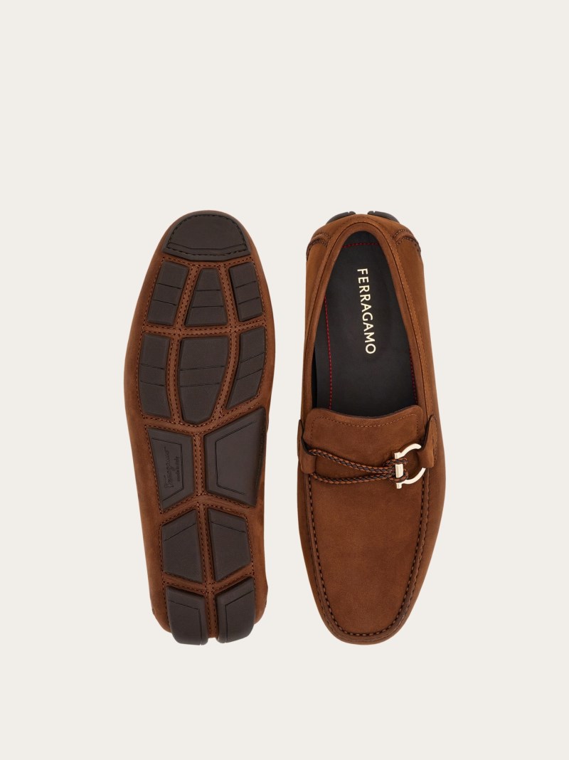 Ferragamo | Men's Driver With Gancini Ornament - Brown