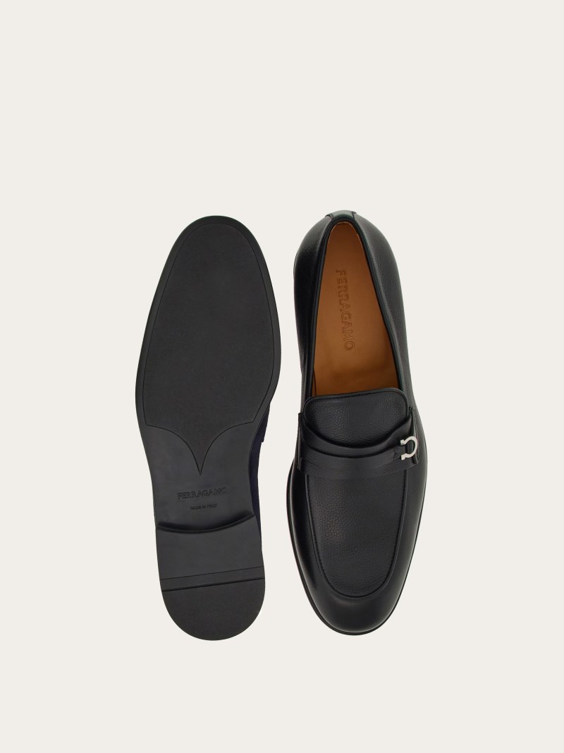 Ferragamo | Men's Moccasin With Gancini Ornament - Black