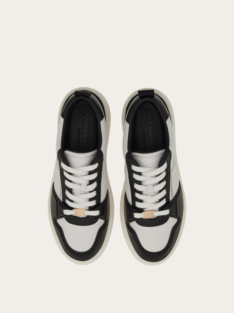 Ferragamo | Men's Suede Patch Skate Sneaker - Black/White