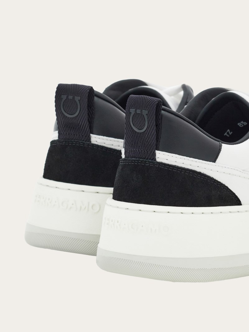 Ferragamo | Men's Suede Patch Skate Sneaker - Black/White
