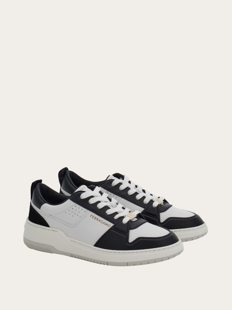 Ferragamo | Men's Suede Patch Skate Sneaker - Black/White