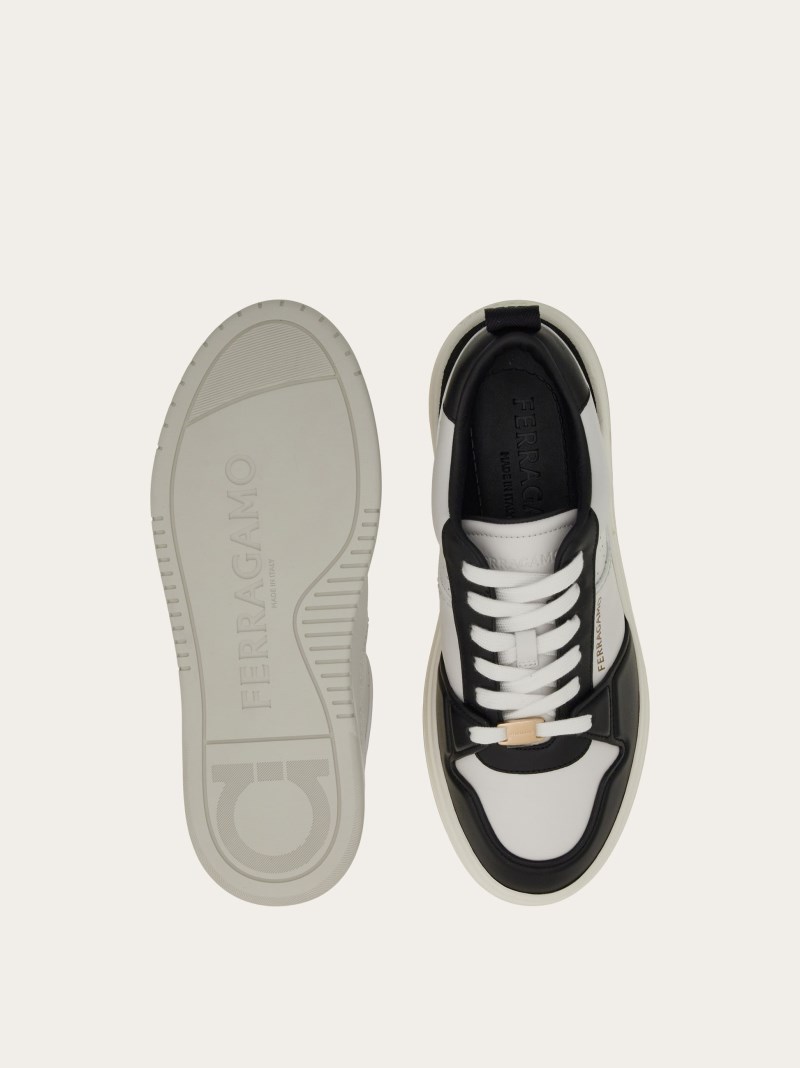 Ferragamo | Men's Suede Patch Skate Sneaker - Black/White