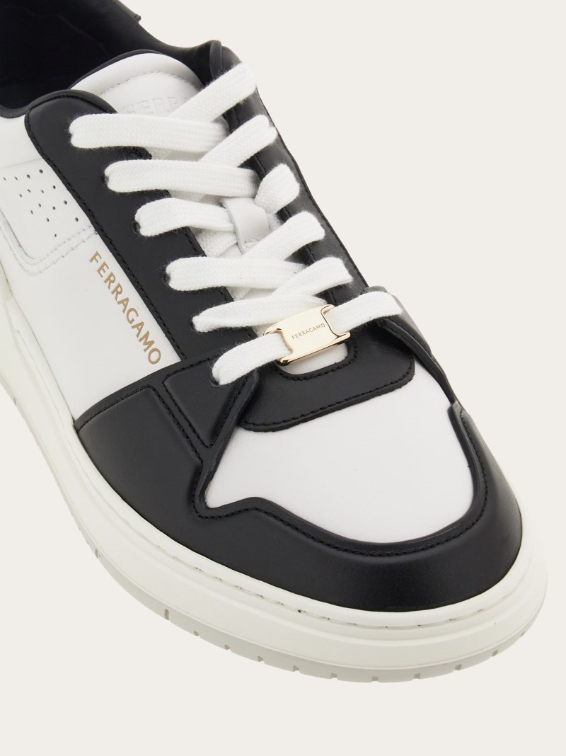 Ferragamo | Men's Suede Patch Skate Sneaker - Black/White