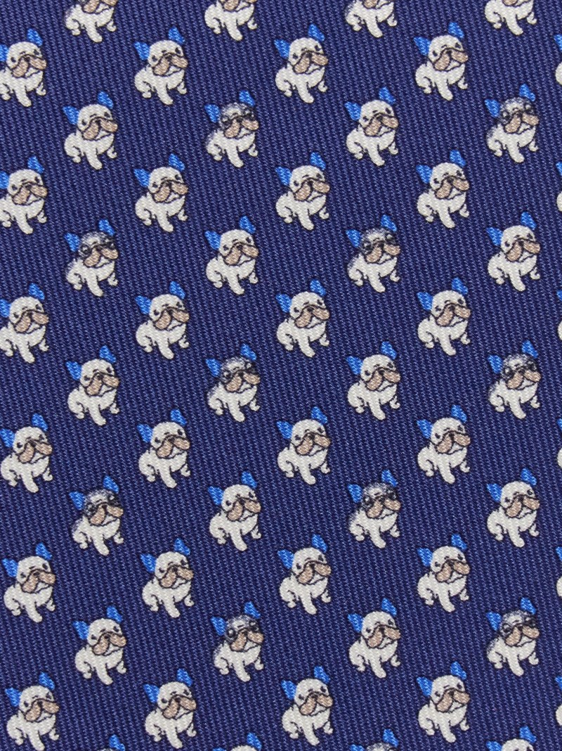 Ferragamo | Men's Bulldog Print Silk Tie - Navy Blue