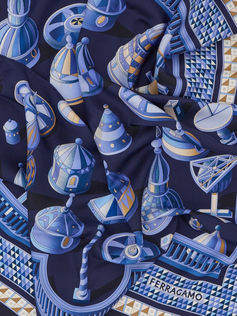 Ferragamo | Women's Nadir Print Silk Scarf - Navy Blue/Stone