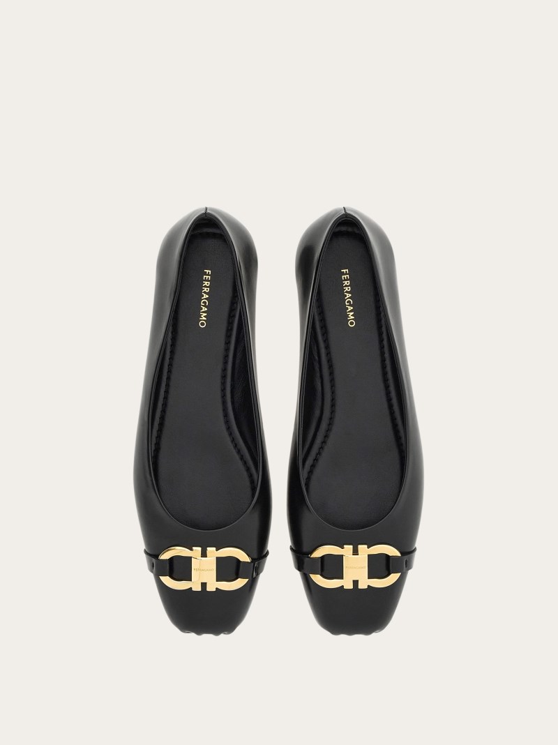 Ferragamo | Women's Ballet Flat With Gancini Ornament - Black