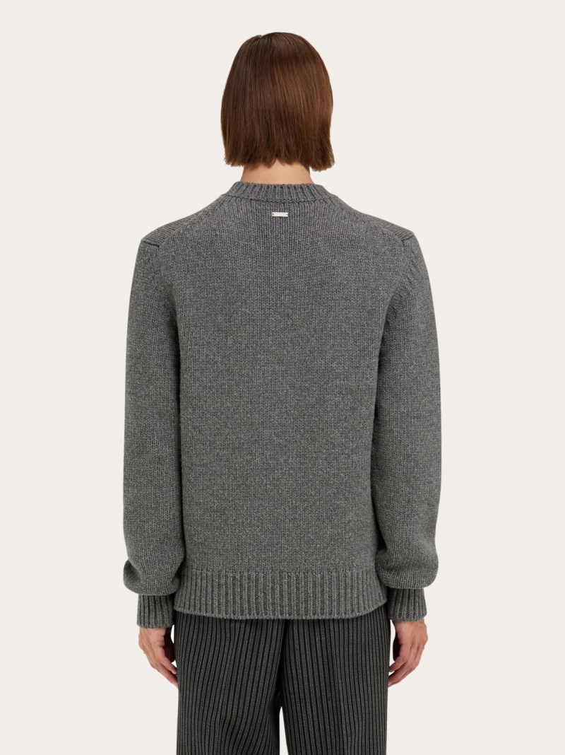 Ferragamo | Men's Knitted Sweater With Dahlia Motif - Grey M